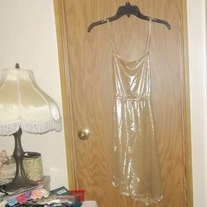 BNWT Gold Sexy Silky Satin Dress  Asymmetrical